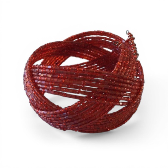 Twisted Flexible Seed Bead Braided Cuff Bracelet – Red - Picture 6 of 11